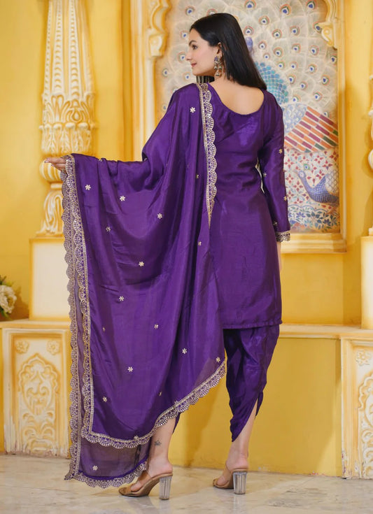Embroidered Chinon Dhoti Suit With Sequence Embroidered Work